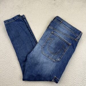 True Religion Jeans Mens 38 Blue Stretch Denim Buckle Detail Made USA Modern Fit